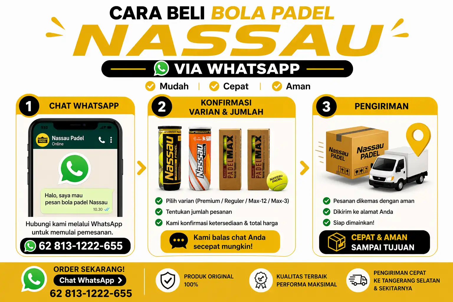 cara beli bola padel Nassau via WhatsApp Tangerang Selatan